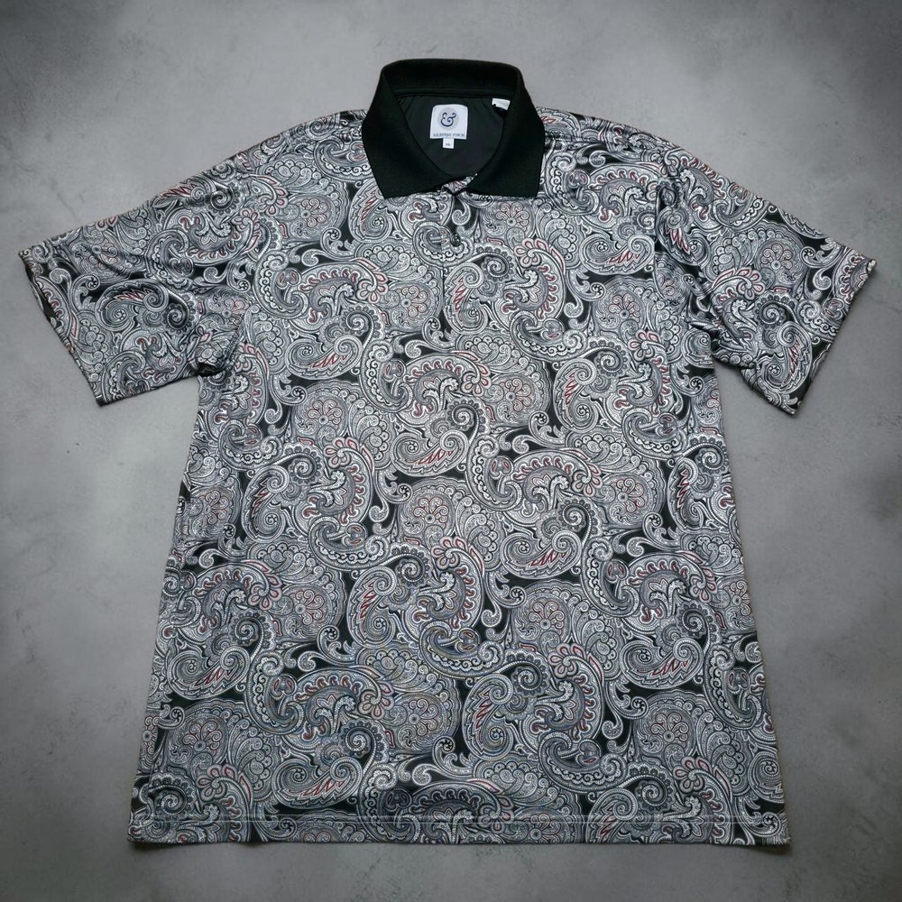 Kilburne and Finch Black Paisley Polo Shirt Short Sleeve Size XL Golf Stretch